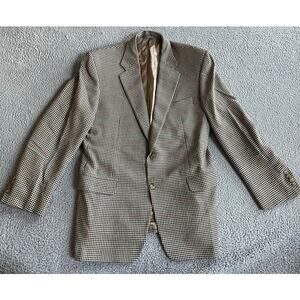 Hickey Freeman Blazer Sports Jacket 42 Twill Wool Houndstooth Two Button Tan 42R